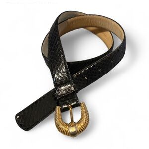 Vintage Courtenay Genuine Snake Skin Belt with Gold-Tone Accent Buckle
